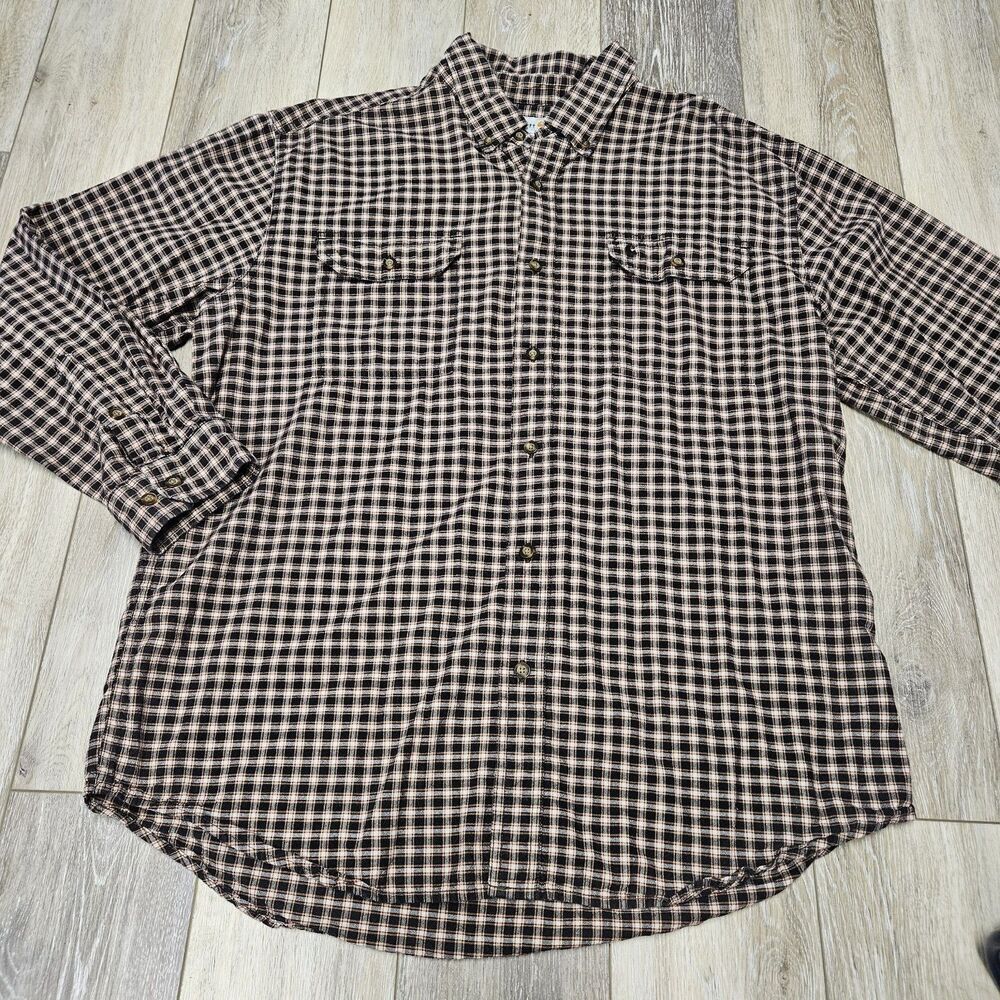 Carhartt Micro Plaid Button Down Long Sleeve Shirt Brown Red Beige Men's XL